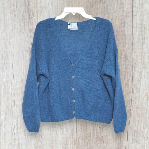 Colette Italy Blue Mohair Alpaca Wool Blend Cardigan Sweater M - Picture 1 of 4